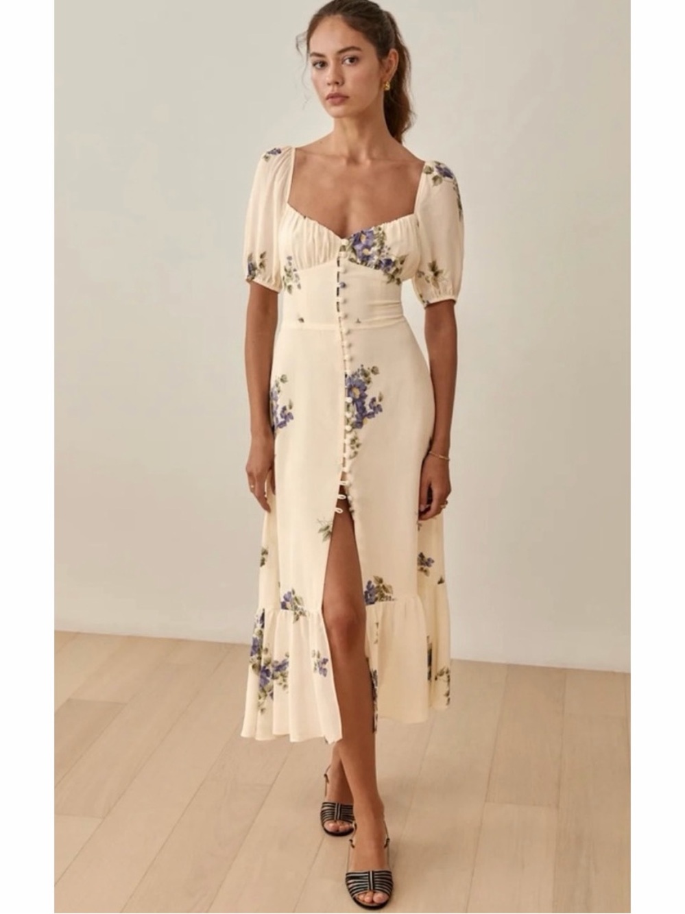 Reformation Charlee Cream Floral Midi Dress